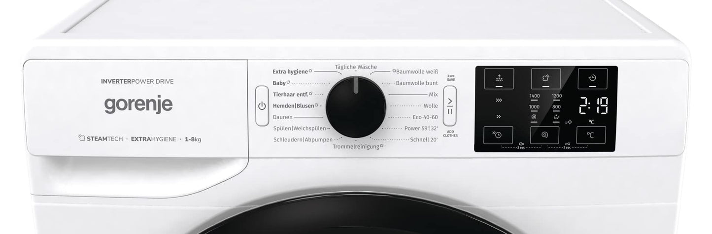 Gorenje WAM 74 SAP Waschmaschine mit Dampffunktion / 7 kg / 1400 U / 16 Programme/AquaStop/Inverter PowerDrive Motor/Edelstahltrommel/Kindersicherung/EEK A/weiß