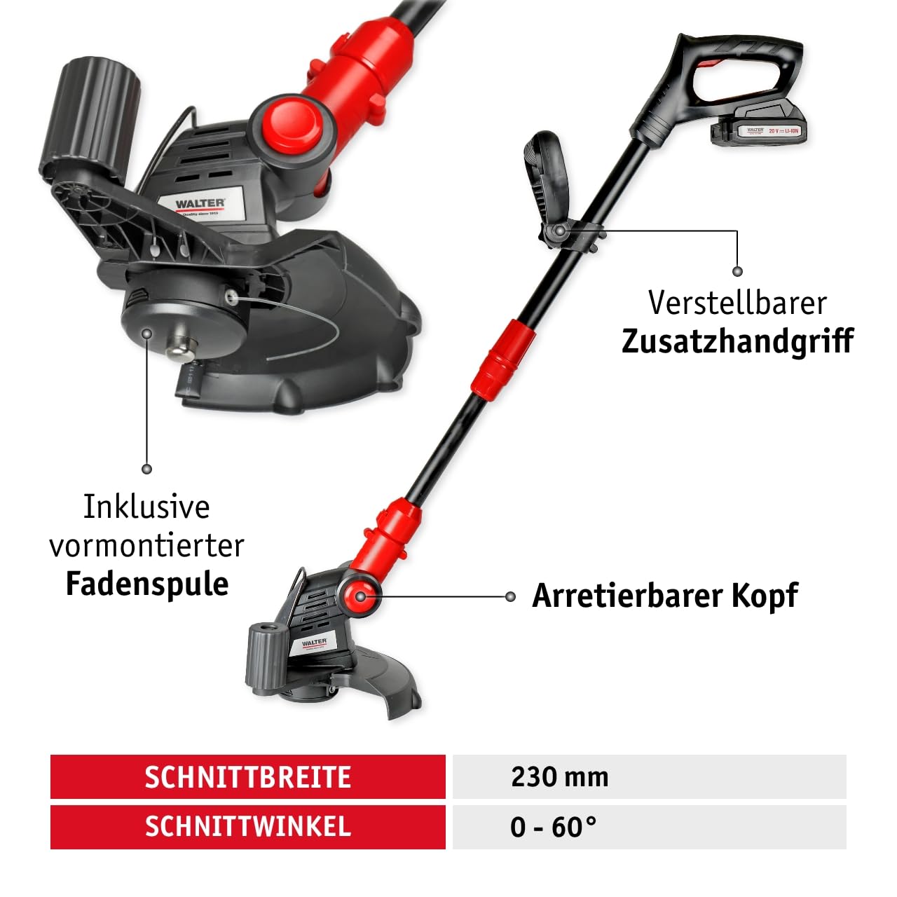 WALTER Akku Garten-Set: 40V Rasenmäher, 20V Rasentrimmer & Heckenschere – Kabellose Freiheit, energieeffizient, ideal für kleine bis mittelgroße Gärten, inkl. 2 Li-Ionen Akkus & Schnellladegerät