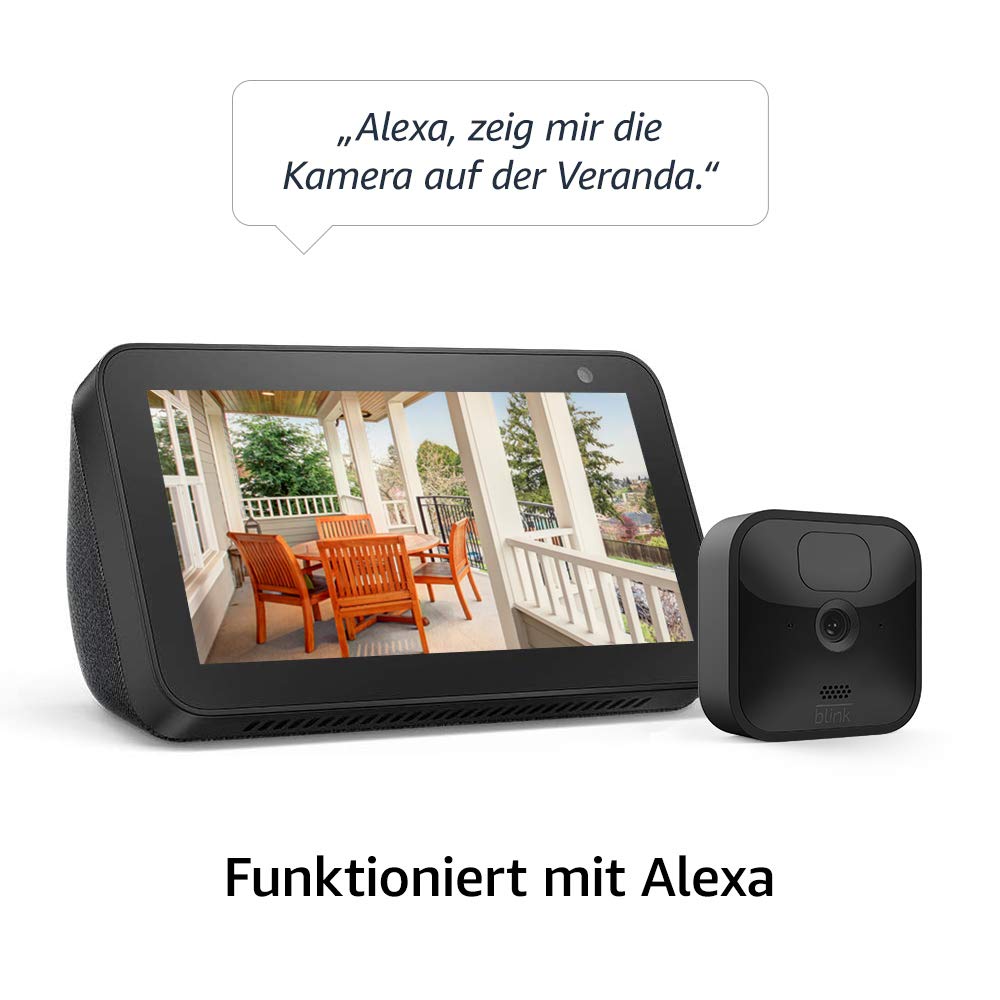 Blink Outdoor, witterungsbeständige HD-Überwachungskamera, 4 Kamera + Blink Mini, smarte Plug-in-Überwachungskamera für innen, 1 Kamera | funktioniert mit Alexa