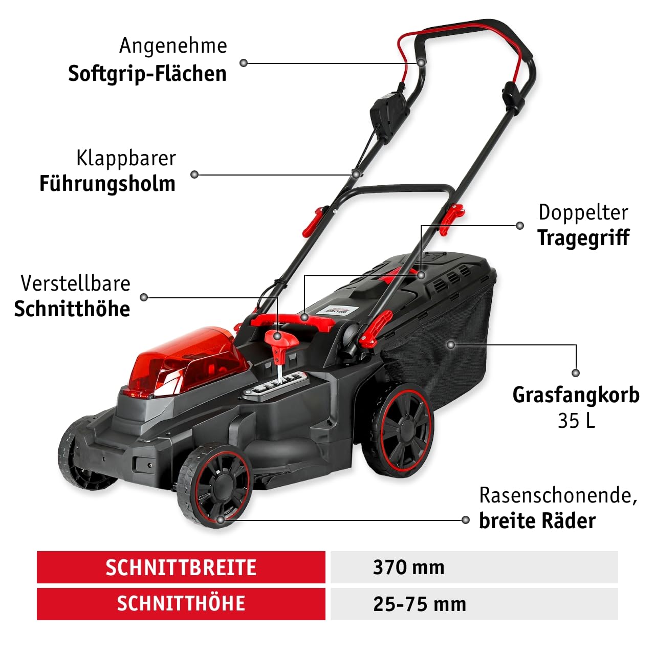 WALTER Akku Garten-Set: 40V Rasenmäher, 20V Rasentrimmer & Heckenschere – Kabellose Freiheit, energieeffizient, ideal für kleine bis mittelgroße Gärten, inkl. 2 Li-Ionen Akkus & Schnellladegerät