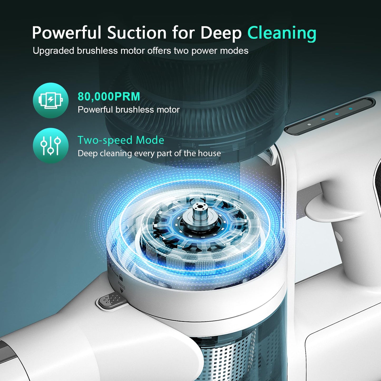 Wireless Vacuum Cleaner, 80,000 RPM Motor and Power Filtration, Stick Vacuum Cleaner with 2200 mAh Battery, 35 Minutes Working Time, 2 Modes, Rotating Multi-Heads, Height-Adjustable Vacuum Cleaner for