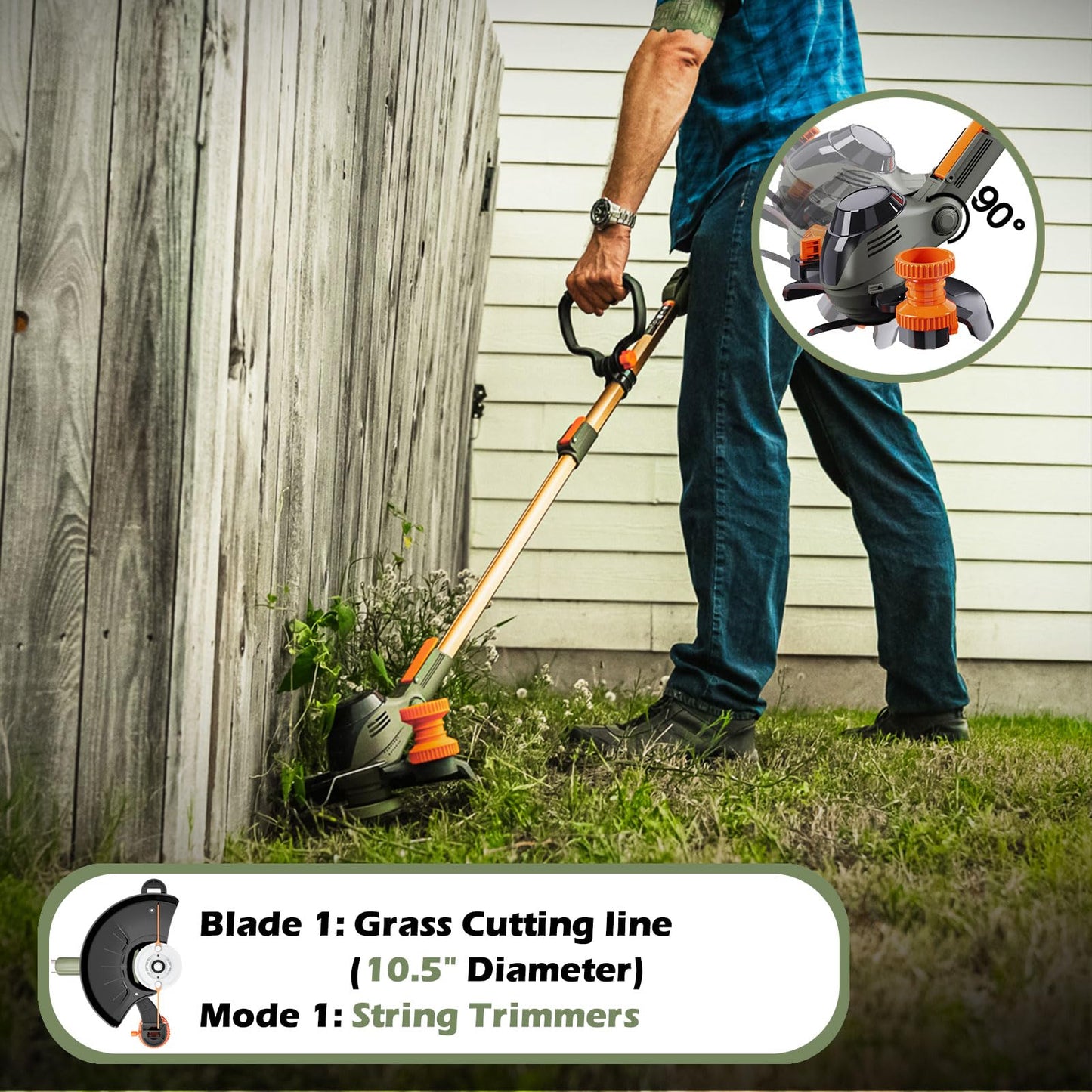 WeGofly Cordless Grass Trimmer, (2 x 21 V Battery and Fast Charger), 4-in-1 Lawn Trimmer/Wheel Edge Cutter/Mini Lawn Mower/Brush Cutter, with 2 x Saw Blades, 3 x Metal Knives, 30 x Trimmer Lines